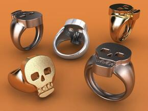 Skull V Ring in Polished Bronzed Silver Steel