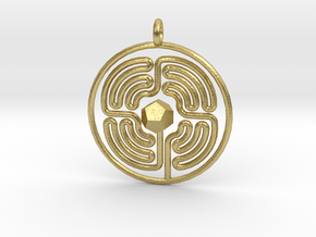Labyrinth Dodecahedron Pendant  in Natural Brass