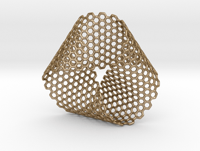 Folded Mobius Triplex Hex in Polished Gold Steel: Small