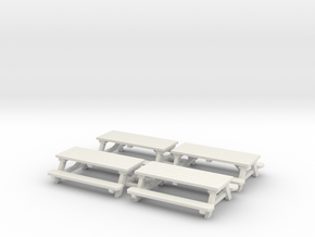 Picnic Tables 01. HO scale (1:87) in White Natural Versatile Plastic