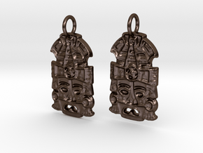MayanMask Earrings in Polished Bronze Steel