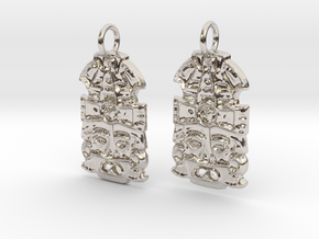 MayanMask Earrings in Rhodium Plated Brass