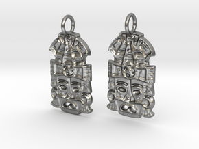 MayanMask Earrings in Natural Silver