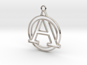 Initial A & circle intertwined in Rhodium Plated Brass