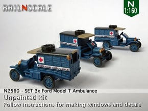 SET 3x Ford Model T Ambulance (N 1:160) in Tan Fine Detail Plastic