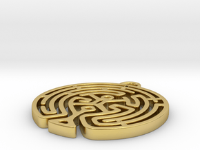 Westworld Maze Pendant (round) in Polished Brass