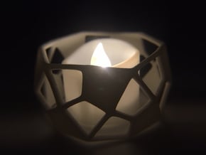 Deltoidal Hexecontahedron Tealight Ring in White Processed Versatile Plastic