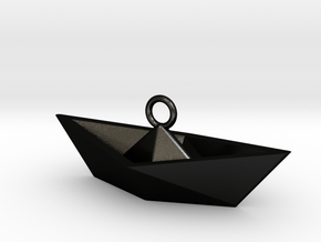 Paper Boat Necklace/Pendant I in Matte Black Steel: Small