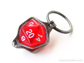D20 Key Chain / Key Ring 20 mm in Polished Bronzed-Silver Steel