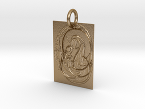 Mother Mary and Infant Christ Abstract Pendant in Polished Gold Steel: Extra Small