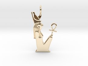 Horit w/double crown amulet in 14k Gold Plated Brass