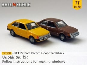 SET 2x Ford Escort 2-door hatchback (US) (TT 1:120 in Tan Fine Detail Plastic