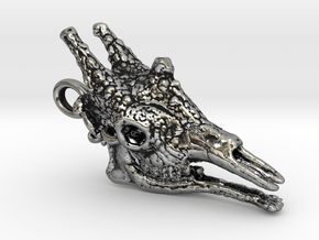 Giraffe Skull 30mm Pendant in Antique Silver