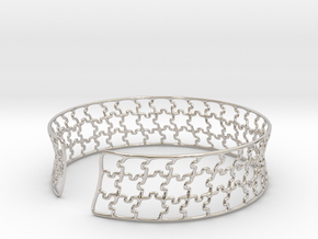 jigsaw pattern cuff in Rhodium Plated Brass: Medium