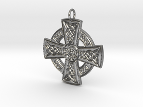 Celtic Cross with center knotwork in Natural Silver