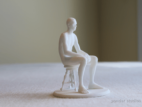 Seated Male Figure in White Natural Versatile Plastic