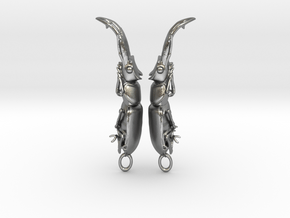 Stag Beetle Pendant - Closed Jaws  in Natural Silver