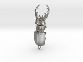 Stag beetle with open jaws in Natural Silver