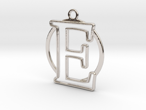 Initial E & circle  in Rhodium Plated Brass