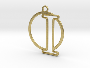 Initial I & circle  in Natural Brass