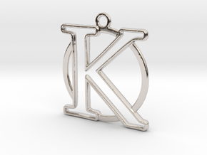Initial K & circle  in Rhodium Plated Brass