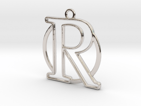 Initial R & circle  in Rhodium Plated Brass