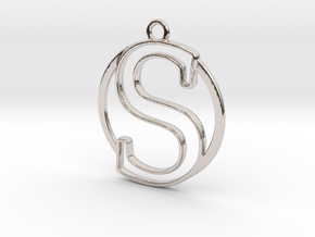 Initial S & circle  in Rhodium Plated Brass