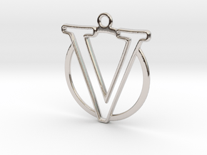 Initial V & circle  in Rhodium Plated Brass