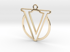 Initial V & circle  in 14k Gold Plated Brass