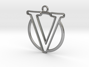 Initial V & circle  in Natural Silver