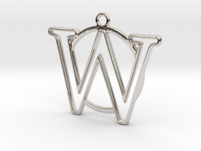 Initial W & circle  in Rhodium Plated Brass