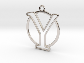 Initial Y & circle  in Rhodium Plated Brass