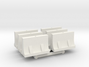 1/87 Scale Plastic Jersey Barrier x6 in White Natural Versatile Plastic
