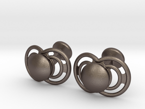 Pacifier Cufflinks in Polished Bronzed-Silver Steel