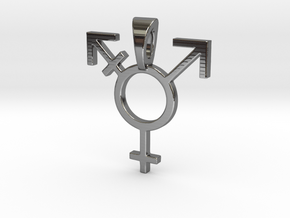 Transgender Pride Symbol Pendant in Fine Detail Polished Silver