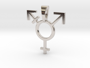 Transgender Pride Symbol Pendant in Rhodium Plated Brass