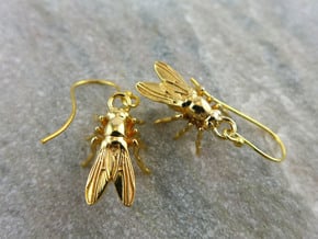 Drosophila Fruit Fly Earrings - Science Jewelry in 14k Gold Plated Brass