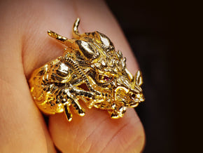 Supreme Mandarin Dragon Ring in 14k Gold Plated Brass: 9 / 59