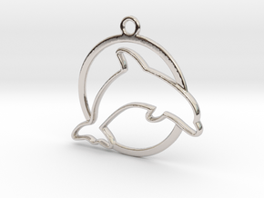Dolphin & circle intertwined Pendant in Rhodium Plated Brass