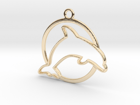 Dolphin & circle intertwined Pendant in 14K Yellow Gold