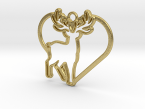 Deer & heart intertwined Pendant in Natural Brass