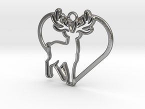 Deer & heart intertwined Pendant in Natural Silver