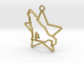 Wolf & star intertwined Pendant in Natural Brass