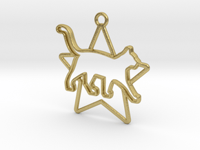 Cat & star intertwined Pendant in Natural Brass