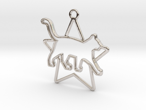 Cat & star intertwined Pendant in Rhodium Plated Brass