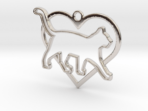 Cat & heart intertwined Pendant in Rhodium Plated Brass