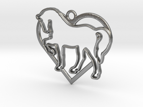 Horse & heart intertwined Pendant in Natural Silver