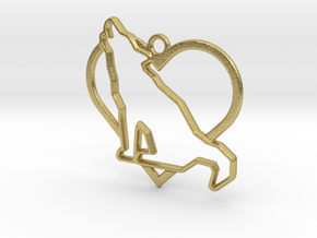 Wolf & heart intertwined Pendant in Natural Brass