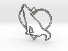 Wolf & heart intertwined Pendant in Natural Silver