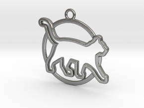 Cat & circle intertwined Pendant in Natural Silver